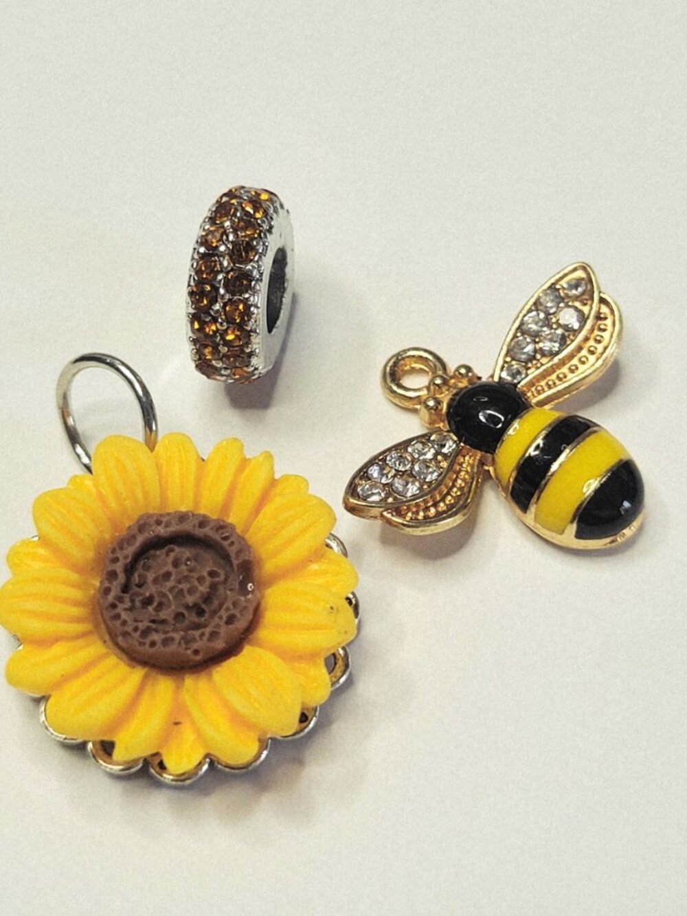 NWT For Pandora Charm Bracelet Yellow Sunflower Bumble Bee Rhinestone Charm Pack